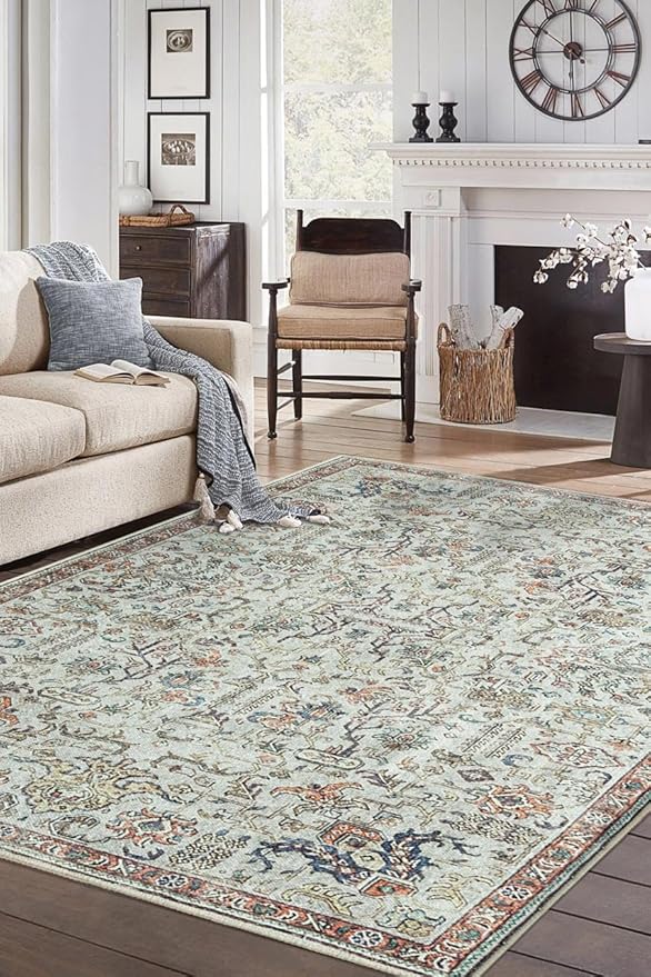 Keen Home Design 10x14 Rug - Machine Washable Area Rug with Non-Slip Backing, Ideal for Living Room, Dining Room, Bedroom - Vintage, Easy Clean, Durable, Low Pile Rug - (9'7" x 14')