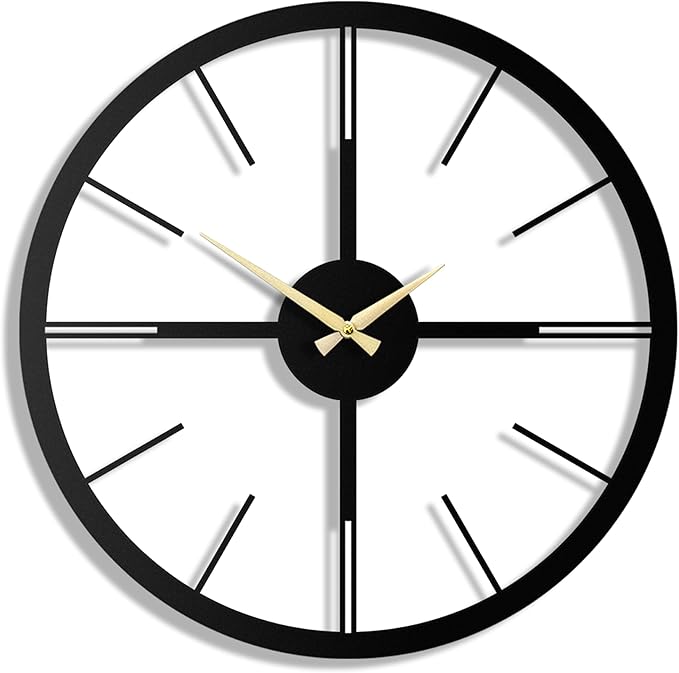 pluviart Rain Minimalist Metal Wall Clock, Modern Black Metal Wall Clock, Silent Non-Ticking Decorative Clock for Living Room, Kitchen, Office, Industrial-Style Wall Decor, Easy to Hang (19,3")