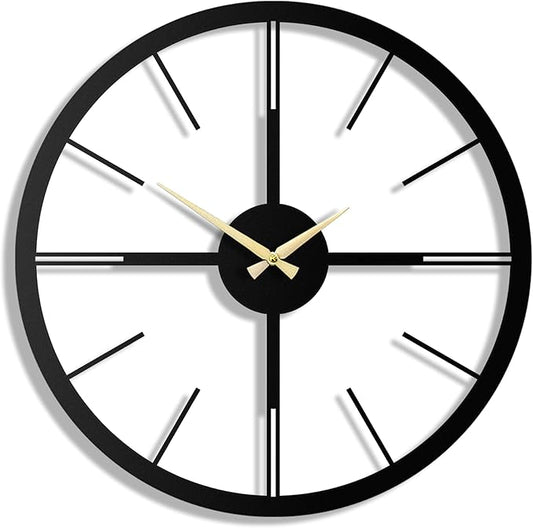 pluviart Rain Minimalist Metal Wall Clock, Modern Black Metal Wall Clock, Silent Non-Ticking Decorative Clock for Living Room, Kitchen, Office, Industrial-Style Wall Decor, Easy to Hang (19,3")