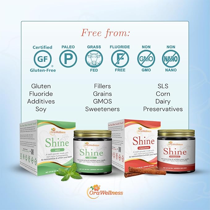 Shine Remineralizing Tooth Powder with Hydroxyapatite, Made in The USA, Flouride Free Tooth Repair, Natural Teeth Whitening Powder, Teeth Polish & Stain Remover, Cinnamon