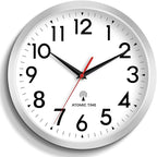 Atomic Wall Clock Analog 10 Inch Battery Operated Modern Decorative for Living Room Kitchen Office Bedroom Bathroom(Silver)