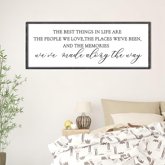 The Best Things in Life Wall Decor Sign 32 x 12 Inch Memories Inspirational Quotes Wood Framed Family Entryway Living Room Home Wall Art for Farmhouse Bedroom Room (Black)