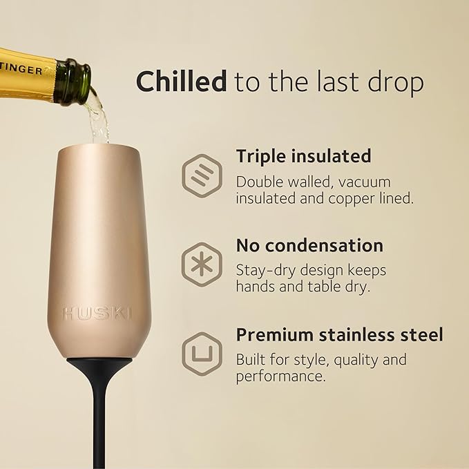 Huski Champagne Flute | NEW | Award-winning Design with Detachable Stem | Premium Stainless Steel Champagne Glass with Lid | Triple Insulated Tumbler | 8oz Capacity | Great Gift (Powder Pink)