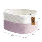 COMFY-HOMI Cotton Rope Woven Medium Basket with Handles for shelf，Cloth Storage Basket for Organizing-13.5X11X9.5 Storage Bin for Bedroom, Newborn or Infant Gift for boy girl （White/Pink）