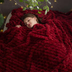 NEWCOSPLAY Super Soft Queen Blanket Red Premium Silky Flannel Fleece 3D Clouds Stylish Jacquard Lightweight Bed Blanket All Season Use 350GSM (Red, Queen(90"x90"))