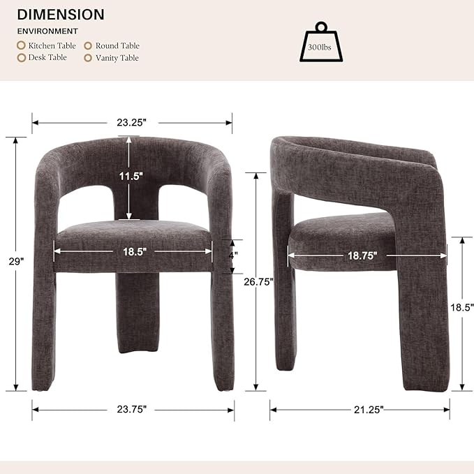 Charcoal Grey Chenille Dining Chairs Set of 2, Modern Barrel Dining Room Chairs Upholstered Accent Chair with Arms and Round Back for Living Room Kitchen Armchair No Assembly Needed