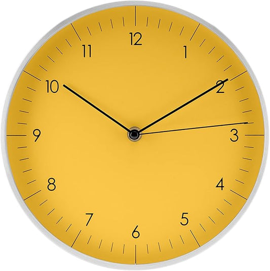 LUUK LIFESTYLE 10” Quartz Wall Clock with Silent Movement, Timeless Scandinavian Design, Kitchen Wall Clock, Decoration for Children's Room, Yellow and Silver