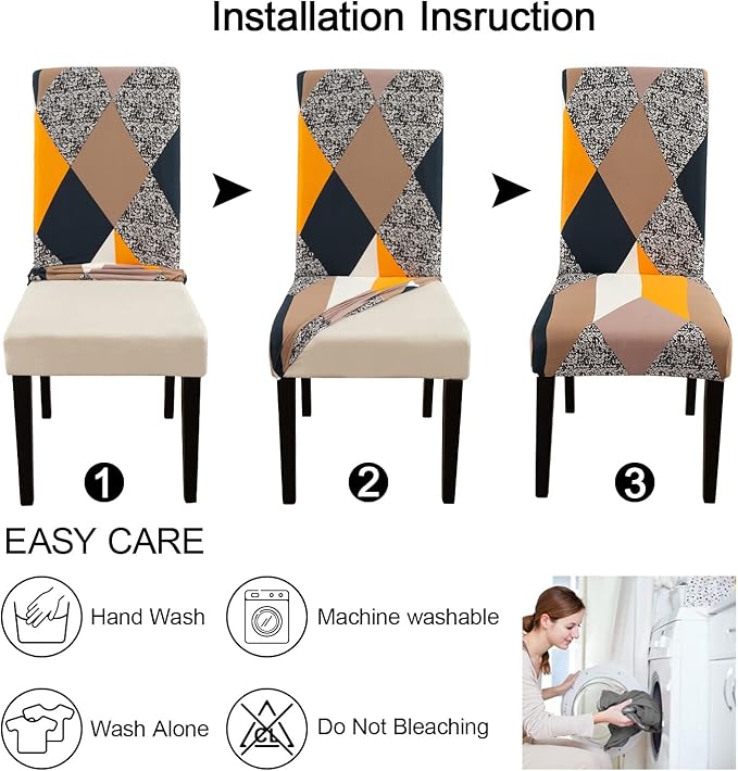JQinHome Chair Covers for Dining Room 6 Pack,Magic Cube High Stretch Removable Washable Parsons Chair Slipcover for Home Party Hotel Wedding Ceremony (Geometric Patterns)