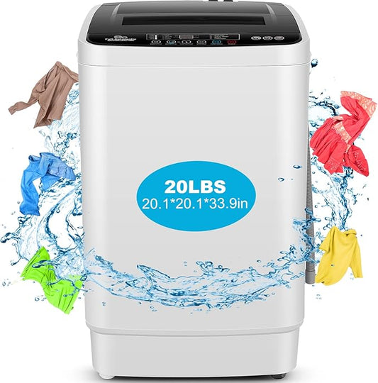Nictemaw Portable Washing Machine 20Lbs Capacity Portable Washer with Drain Pump 2.8Cu.ft Full-Automatic Compact Washer Machine with 4 Program 4 Water Level 3 Water Temp for Apartment, RV, Dorms