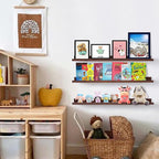 AZSKY Floating Shelves Deep Walnut for Wall Long Picture Ledge Shelf 48 Inch Beige Photo Ledge Shelves with Lip Wall Bookshelf for Kids Bedroom Living Room Bathroom Kitchen Wooden Spice Rack Set of 3