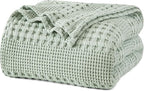PHF 100% Cotton Waffle Weave Blanket King Size, Soft Lightweight Breathable Cozy Summer Blankets for Bed, Luxury Aesthetic Woven Bedding for Home Decor, 108"x90", Sage Green