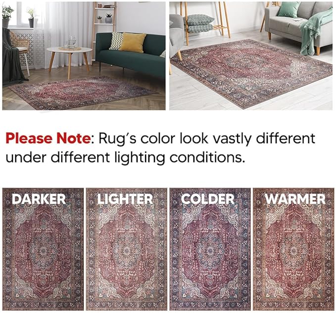 Keen Home Design 6x9 Rug - Machine Washable Area Rug with Non-Slip Backing, Ideal for Living Room, Dining Room, Bedroom - Vintage, Easy Clean, Durable, Low Pile Rug - (6' x 9')