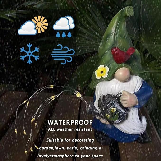 Garden Gnomes Outdoor with LED Solar Light - 11’’Spring Gnomes Decorations for Home/Yard/Patio with Lantern - Solar Garden Statues (Teapot gnome)