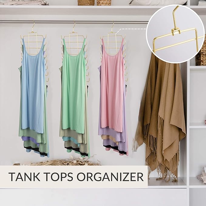 ZEDODIER Tank Top Hanger, Space Saving Bra Hamgers, Non-Slip Hanging Sport Bras Holder, Closet Organizers and Storage for Camisoles Tank Tops Bras Ties Swimsuits Strappy Dress, Gold
