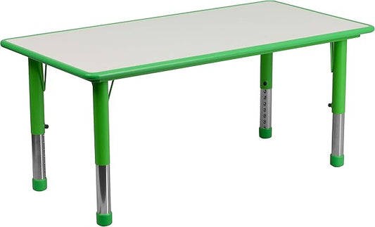 Flash Furniture Wren 23.625''W x 47.25''L Rectangular Green Plastic Height Adjustable Activity Table with Grey Top