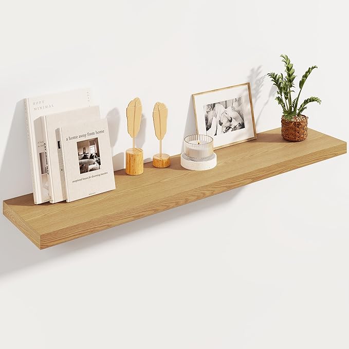 Fun Memories Floating Shelves, 8 Inch Deep Floating Shelves, Rustic Wood Fireplace Mantel 48 in Long, 48 x 8 Floating Wall Shelves for Living Room, Kitchen, Bedroom, Oak Color, 1 Pack