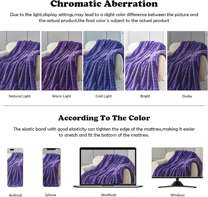 NEWCOSPLAY Faux Fur Throw Blanket Purple Bubble Blanket Thick Warm Soft for Couch Sofa Bed 550GSM (Purple, Throw(50"x60"))