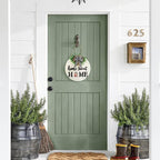 Interchangeable Welcome Sign for Front Door with 14 Changeable Icons, Farmhouse Front Porch Decor Rustic Wooden Wall Sign with 12 LED Lights, Outdoor Seasonal Welcome Home Decorations (White1)