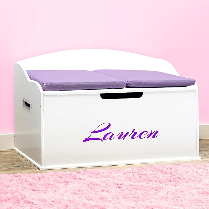 DIBSIES Personalized Creative Wonders Toy Box, Signature Series for Girls, 30 x 19.25 x 18 inches, Soft-Close Lid (White)