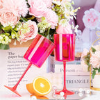 Ciaell 12 Pack Plastic Wine Glasses - 10Oz Hot Pink Plastic Wine Glasses With Stem - Disposable Stemmed Cups for Parties & Weddings