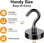 MIKEDE Magnetic Hooks, 40Lbs Strong Neodymium Black Magnet Hook for Hanging, Heavy Duty Magnetic Hooks Classroom Must Have, Magnet with Hooks for Home, Kitchen, Workplace, School - Pack of 10