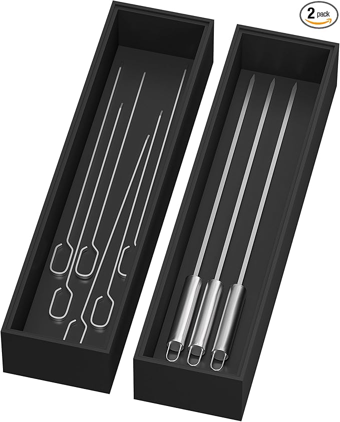 Bamboo Drawer Organizer, Narrow Silverware Organizer for Kitchen, Stackable Utensil Organizer, 2 Pcs Flatware Organizer, Wooden Storage Box Tray (Black, 12 X 3 X 2 Inch)