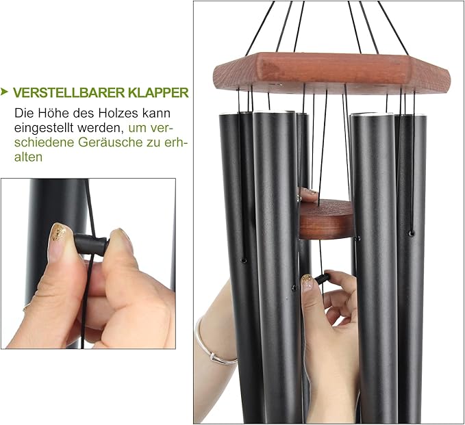 Wind Chimes for Outside Large Deep Tone, 44 Inch Black Memorial Windchimes, Outdoor Wind Chimes Gifts for Housewarming, Mother's Day, Christmas, Patio Garden Yard Decoration