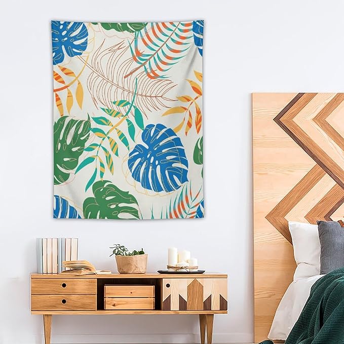 ICMOLYYENLO Tropical Green Plant Tapestry, Green Palm Leaves Natural Landscape Print Wall Tapestry for Bedroom Living Room Dormitory 60x60 Inch