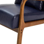 Glitzhome 2 Set Mid Century Navy Blue Accent Armchair, Single Reading Armchair PU Leather Lounge Chair with Walnut Ruberwood Frame