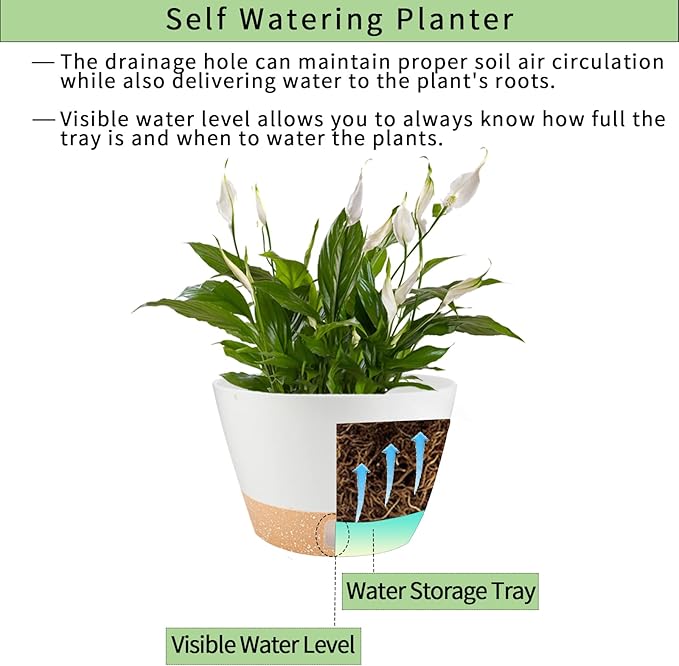 2 Pack 10 Inch Hanging Planters for Indoor Outdoor Plants, Hanging Plant Flower Pot Basket with Drainage Hole with Removable Tray&Hooks Self Watering Plant Pot for Hanging Plants, White