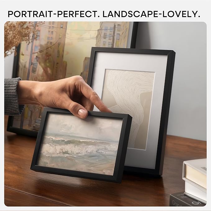 Homeforia 10x10 Black Picture Frame, High End Metal 10 by 10 Square Frames with Mat 8 x 8 Opening, 10by10 Poster Frames Matted to 8x8 Photo, Wall or Tabletop Frames, Tempered Glass, Wall Kit, Set of 1