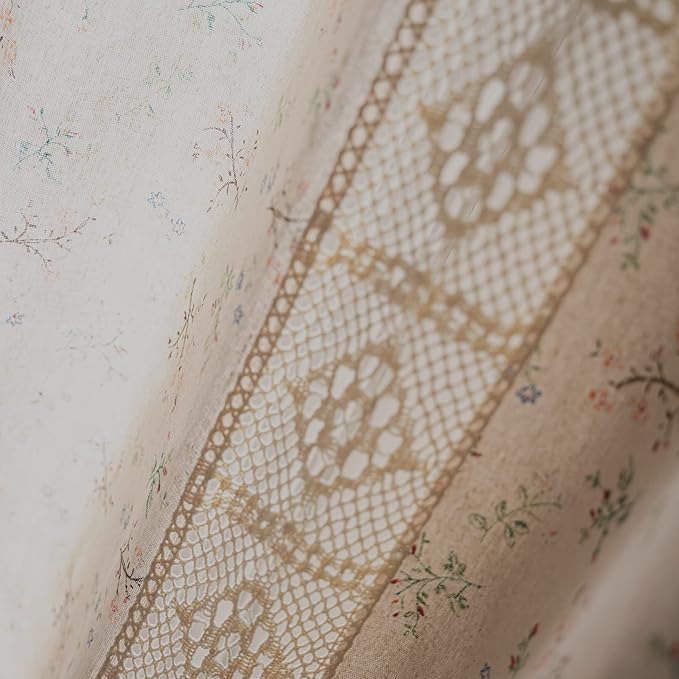 Sutuo Home Boho Curtain Semi-Blackout Crochet Hollow Lace Patchwork with Floral Print Cotton Linen Fabric, Handmade Tassels Rod Pocket Bohemian Window Drapes for Living Bedroom, 59"W x 63"L, 1 Panel
