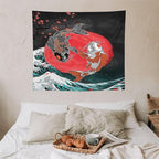 Houselerax Koi Fish Tapestries,Japanese Style Yin Yang Big Wave Cherry Blossoms Tapestry Wall Hanging for Bedroom Living Room Office Decor 60"x50"