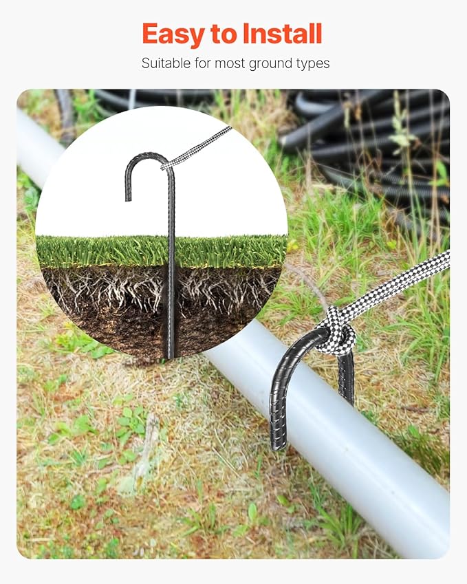 VEVOR Rebar Stakes, 16-Inch, Heavy-Duty 0.4 in Diameter J Hook, Galvanized Steel Ground Anchors with Chisel Point End & Rust-Resistant Coating, for Gardening Support, Fence, Camping Tents (16-Pack)