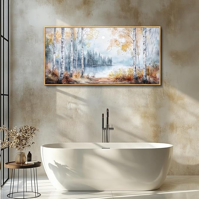 PHAOHUAXM Canvas Wall Art For Living Room Wall Decoration For Bedroom Office Decoration Trees Forest Landscape Painting Lake view Mural Modern Aesthetic Room Home Decor Artwork Wood Framed 20x40 In