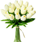 Mandy's Artificial Tulips 20 Stems Cream PU Faux Flowers for Wedding Home Decor 13.5 Inch