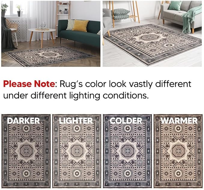 Keen Home Design 8x10 Rug - Machine Washable Area Rug with Non-Slip Backing, Ideal for Living Room, Dining Room, Bedroom - Vintage, Easy Clean, Durable, Low Pile Rug - (8' x 10')