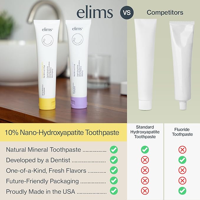 ELIMS Nano Hydroxyapatite Fluoride Free Toothpaste - Xylitol Remineralizing Toothpaste for Whitening Sensitive Teeth - SLS Free Orange Pineapple Mint Flavor for Adults & Kids 4oz