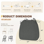 downluxe Chair Cushions for Dining Chairs, Waterproof Kitchen Chair Pads, Non-Slip Dining Seat Cushion with Ties, 17" x 16" x 2.5", Dark Grey, 6 Pack