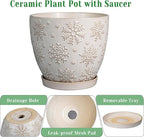10 Inch Ceramic Planter Pot Large Plant Pot for Indoor Plants Outdoor Round Flower Pot with Drainage Hole and Saucer for Home Garden Decor White