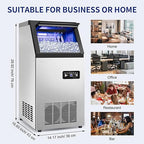 Commercial Ice Maker Machine 120Lbs/24H with 35Lbs Ice Capacity, 45Pcs Clear Ice Cubes Ready in 11-20Mins, Stainless Steel Under Counter Freestanding Large Ice Machine, 2 Water Inlet Modes