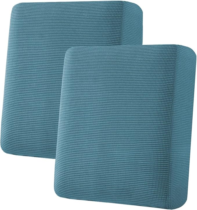 H.VERSAILTEX Super Stretch Individual Seat Cushion Covers Sofa Covers Couch Cushion Covers Slipcover Sets Thick Jacquard Textured Twill Fabric (2 Piece Medium Sofa Cushion Covers, Storm Blue)