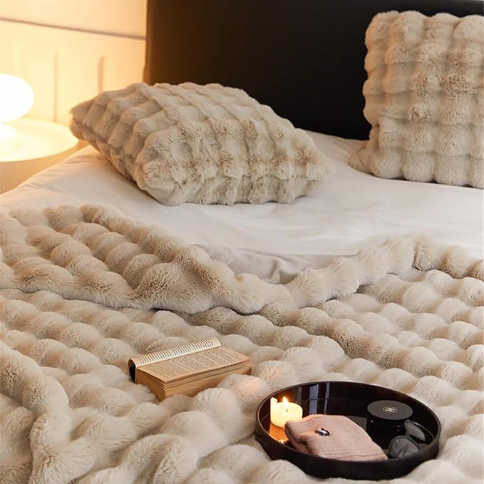 UKELER Faux Fur Throw Blanket Plush Thick Fleece Blanket Fluffy Cozy Soft Warm Blankets Throws for Bed, Couch, Sofa, Office, Camping 50''x60'' Camel