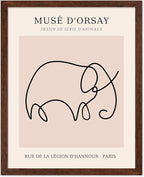 Poster Master Vintage Poster - Retro One Line Elephant Drawing Print - Elephant Art - Minimal Gift for Men, Women, Animal Lover - Abstract Wall Decor for Home, Office, 11x14 Brown Framed