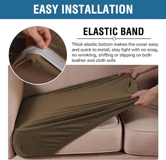H.VERSAILTEX Velvet Stretch Couch Cushion Cover Plush Cushion Slipcover for Chair Loveseat Sofa Cushion Furniture Protector Seat Cushion Sofa Cover (2 Piece Medium Sofa Cushion Covers, Bronze Brown)