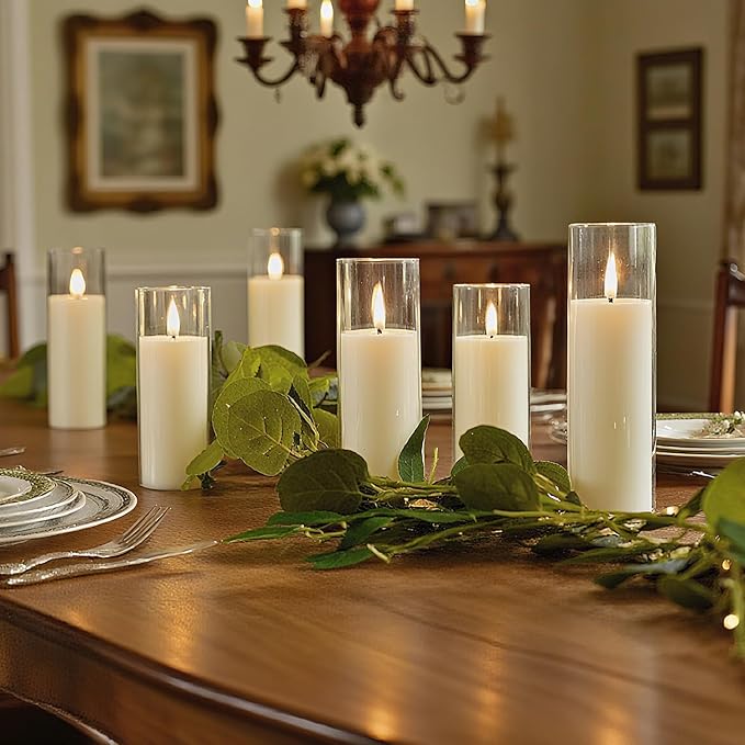 Homemory Ivory Acrylic Flameless LED Candles, Battery Operated with Remote Control and Timer, Electric Fake Candles for Wedding, Home Decor, Set of 9