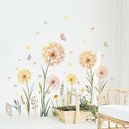 Dandelion Flower Butterfly Wall Decals Gold Dandelion Plants Floral Wall Stickers Peel and Stick Vinyl Wall Art Decor for Living Room Bedroom Office TV Sofa Backdrop Home Decor Gifts for Mom