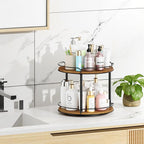 12.4" Lazy Susan Organizer 2 Tier - Rotating Spice Rack, Wooden Spinning Spice Holder for Inside Cabinet, Pantry, Kitchen, Countertop, Bathroom and Vanity, Versatile Storage