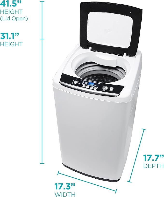 BLACK+DECKER 0.9 Cu. Ft. Portable Washer, 6.6 lb. Capacity Washing Machine for Homes & Apartments, 5 Wash Cycles, Quick Connect Sink Adapter and Drain Hose Included, Transparent Lid, BPWM09W, White