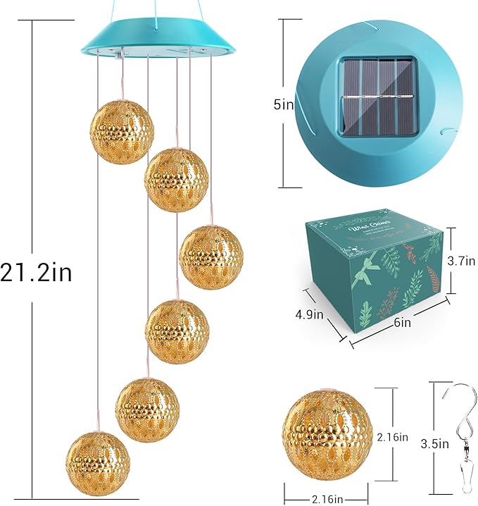 Toodour Solar Wind Chime, Color Changing Moroccan Ball Wind Chimes, LED Decorative Mobile, Gifts for Mom, Waterproof Outdoor Decorative Lights for Garden, Patio, Party, Yard, Outdoor Decorations